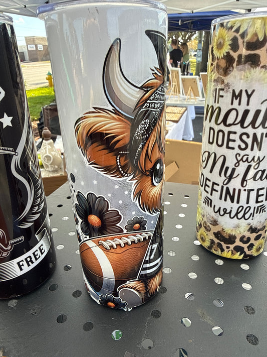 Highland cow football tumbler