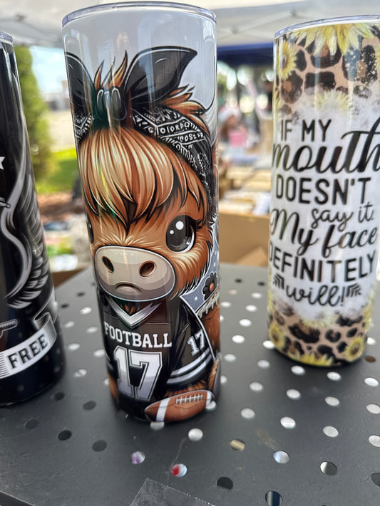 Highland cow football tumbler